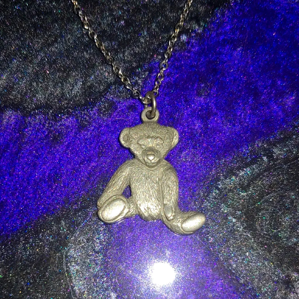 Vintage 1998 USPS Stainless Steel Teddy Bear Pendant Necklace